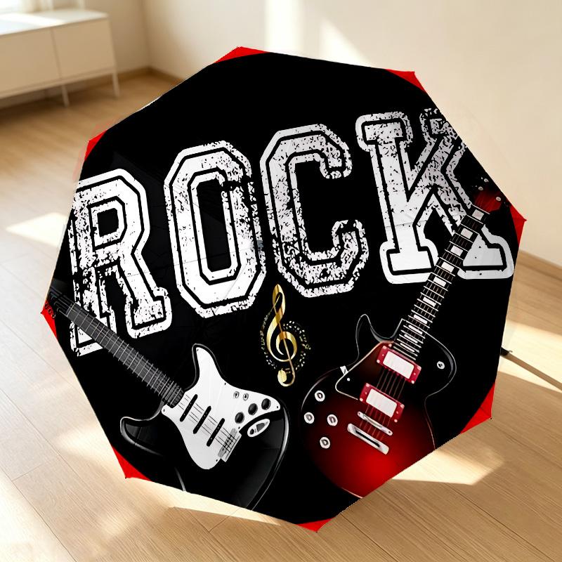 Rock Music 8 Ribs 3Fold Black Glue Uv Protection Umbrella Sun Protection Rainproof Compact Folding Umbrella For Travel Daily Use C9241555
