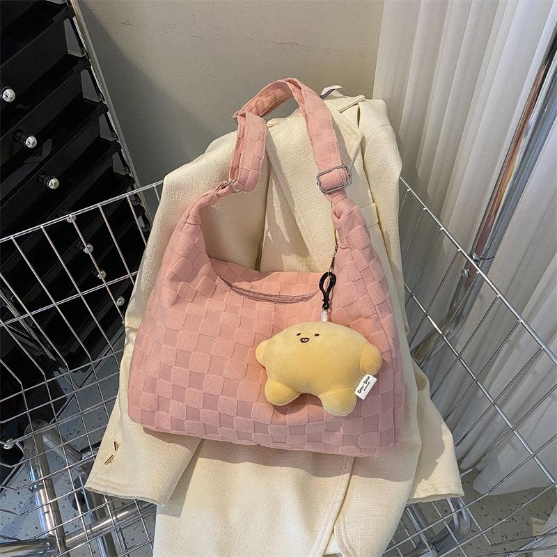 

Bags Women s Large Capacity 2025 New Trendy Korean Edition Fashion Shoulder Bag Women s Plaid Solid Color Simple Bag Tote Bag Without pendant розовый