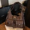 Retro multi-pocket women's bag large-capacity casual commuter bag women's fashion plaid double shoulder shoulder bag
