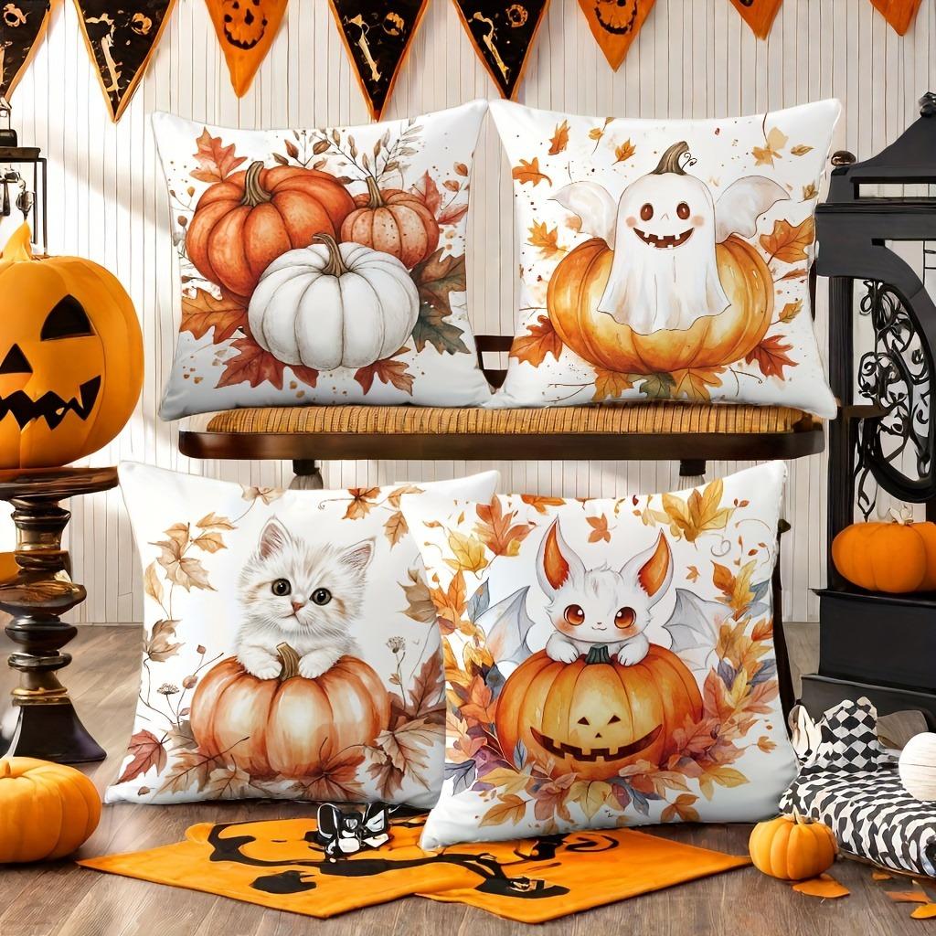 Halloween Themed Pillowcases: Pumpkins, Ghosts, Kitten, And Bat Designs! Sofa Cushion Cover Holiday Party Decoration Gift