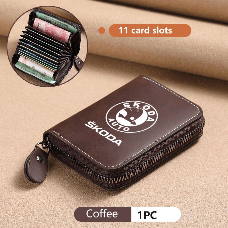 For Skoda Car Leather Wallet Motor ID Credit Card Ticket Storage Bag Octavia Superb RAPID FABIA KAMIQ KAROQ KODIAQ YETI kybf34