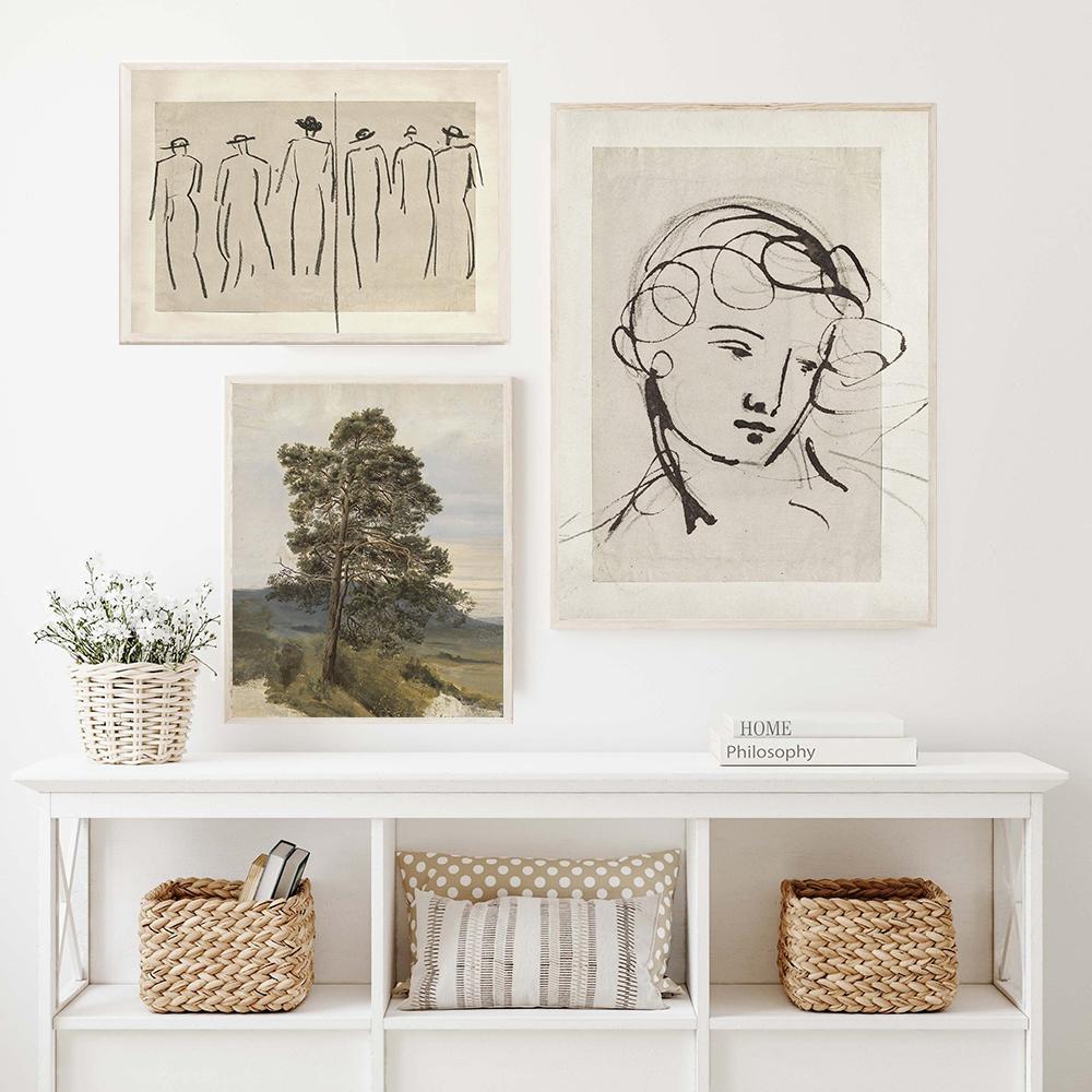 Poster cu peisaj de țară europeană, imprimare artistică de epocă, portret, schiță, pictură pe pânză, retro galerie, imagine de perete, decor camera de zi