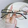Fashion New Cat Eye Diamond Metal Women's Glasses Anti Blue Light Glasses with Rhinestone Metal Frame Transparent Computer Flat Glasses