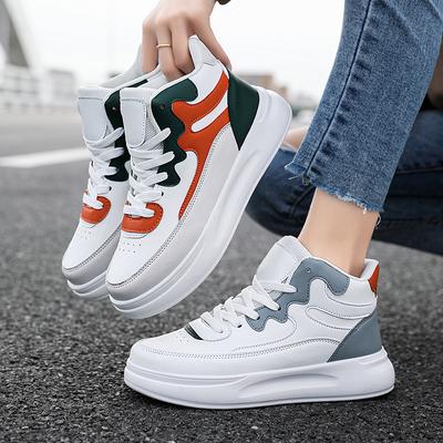 Women's Thick Bottom Hightop Skateboard Shoes Girl's Students Casual Walking White Ankle Boots Height Increasing Platform Footwear
