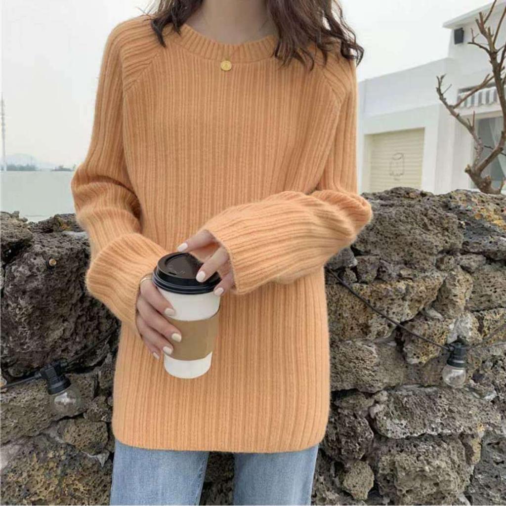 Women's Loose Korean Style Crew Neck Sweater Plus Size Versatile Spring Base Layer Knit Outer Wear Top Autumn Winter