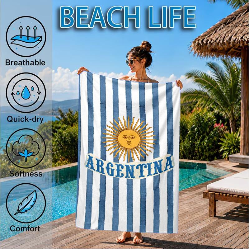 Asciugamano da Spiaggia con Design della Bandiera Argentina, Asciugatura Rapida, Facile da Curare, Adatto Sia per il Fitness che per le Vacanze al Mare, Essenziale per lo Sport
