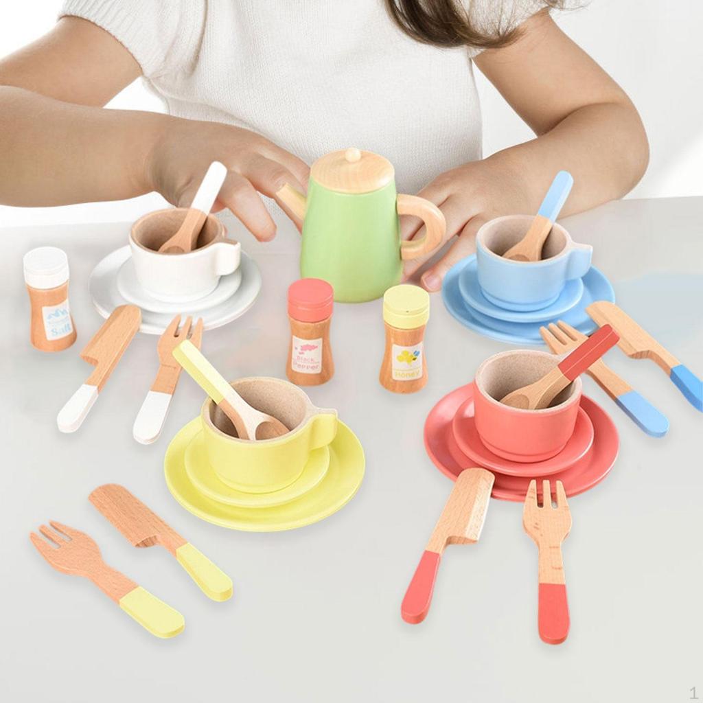 Children's Tea Party Play Set for Ages 3 to 5 with Wooden Teacups