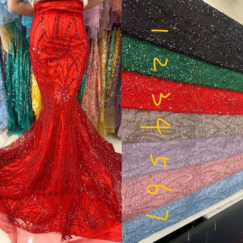 Red African Groom Lace Fabric 5 Yards Latest Nigerian Laces Fabric 2025 High Quality Lace Sequins Embroidered French For Dresses
