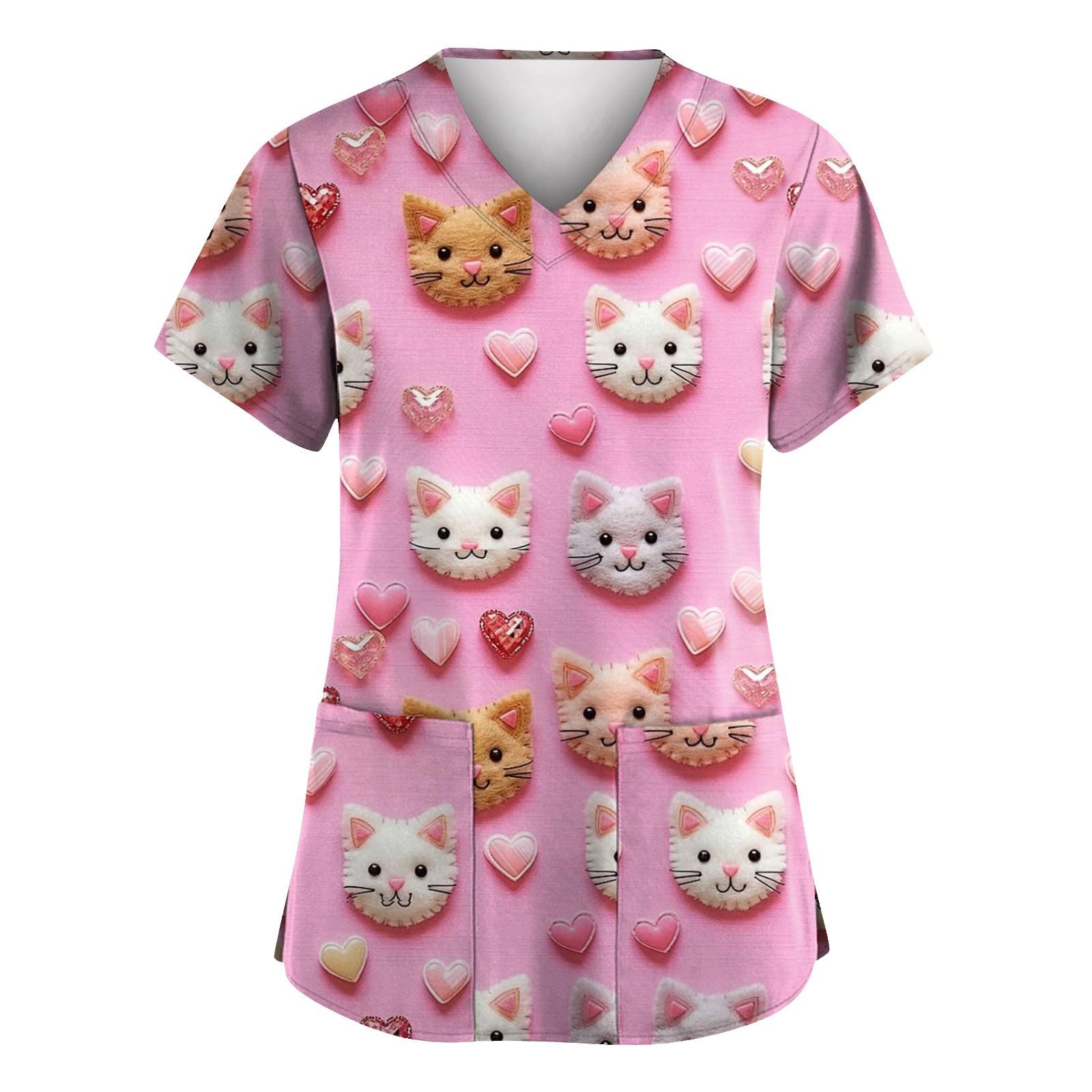 

С Днем святого Валентина, женская мода, V-образный вырез, короткий рукав, рабочая одежда с карманами XL арбуз красный