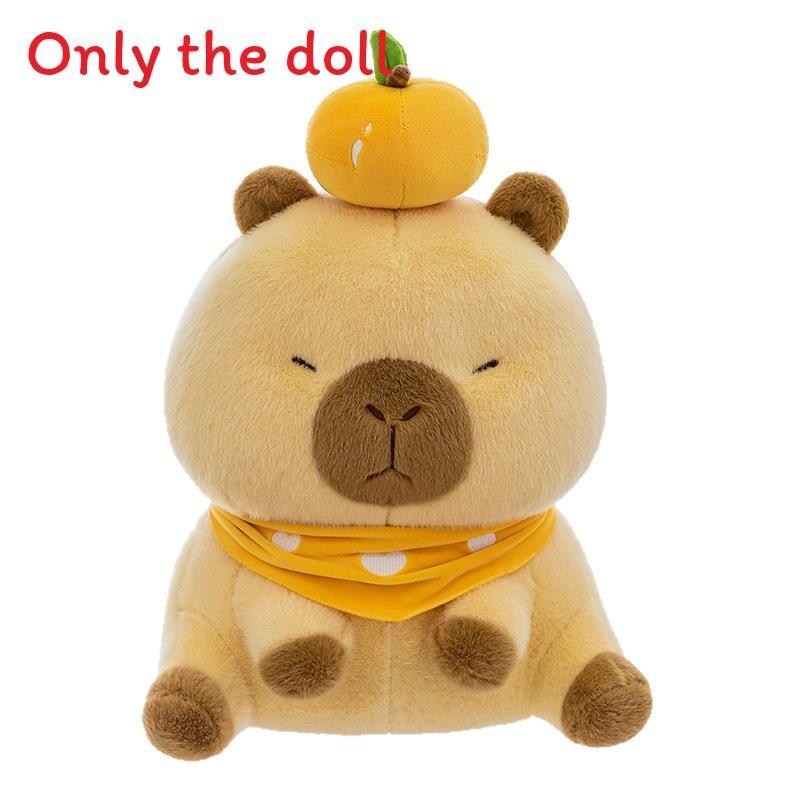 Cute Cherry Blossom Orange Capybara With Scarf Cartoon Animal Doll Plush