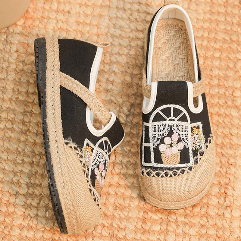 Fashion Ethnic Slippers Linen Chinese Style Embroidered Slippers for Women Summer Canvas Comfortable Espadrille Shoes Mules Flats