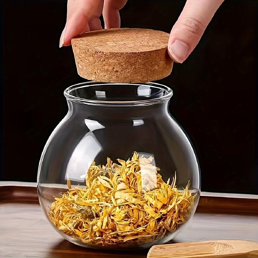 Barattolo di Vetro Trasparente con Tappo in Sughero Chiusura Ermetica per Tè Cibo Secco Contenitore Rotondo