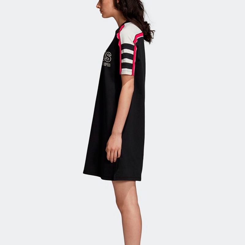 Adidas Originals Sports Lifestyle Series Casual Breathable Short Sleeve Dress Women Dresses Black DH4190