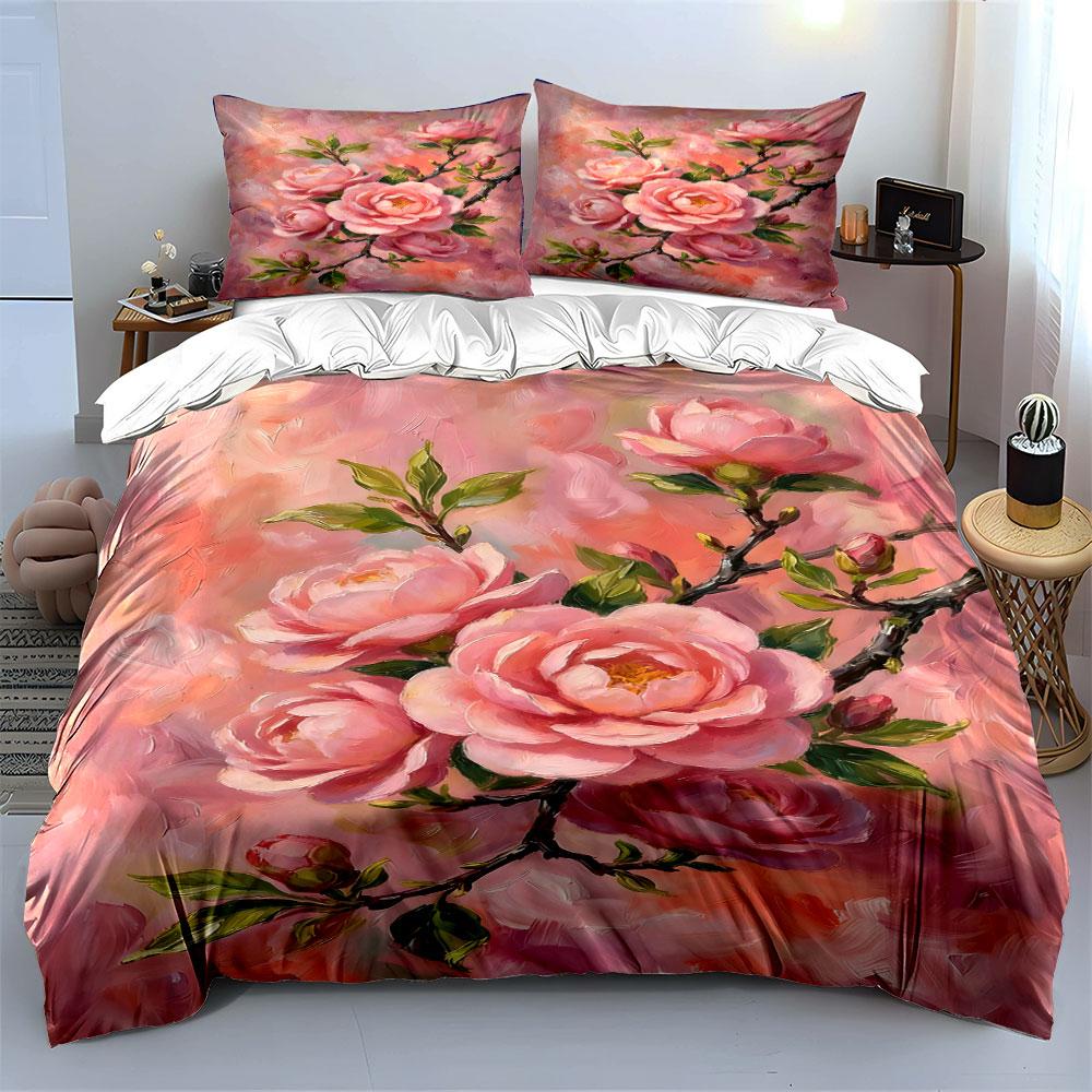 Pink roses with branches. Bedding sets Duvet cover sets Duvet covers Pillowcases(1 * Duvet Cover 2 * Pillowcases, without duvet insert)