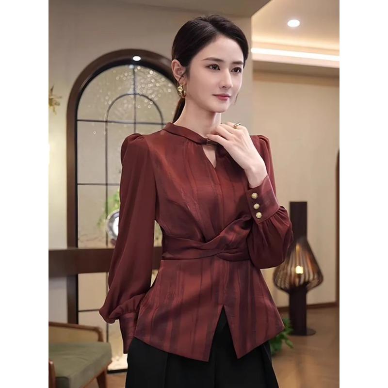 Shirts Women Spring New Light Luxury High-end Fashionable Red Tops with Design Temperament