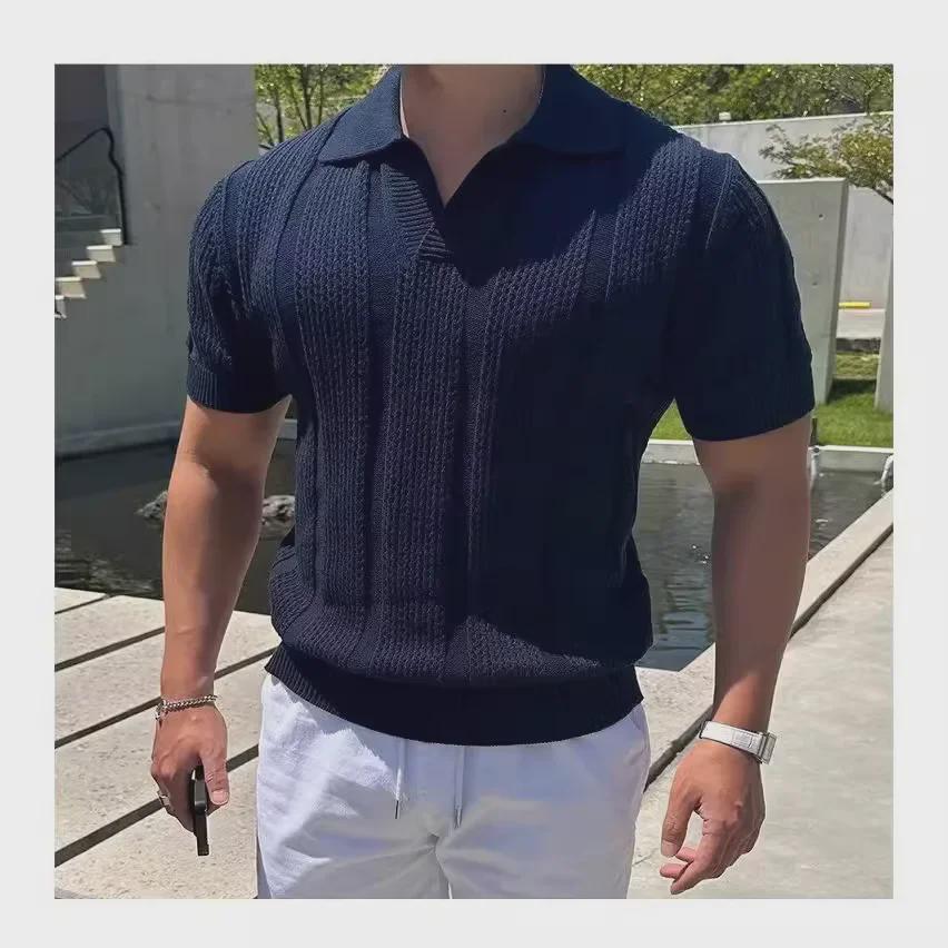 2024 Herren Weißes Gestricktes Kurzarm Revers Polo - Atmungsaktiv, Hochwertiger Sommer-Trend
