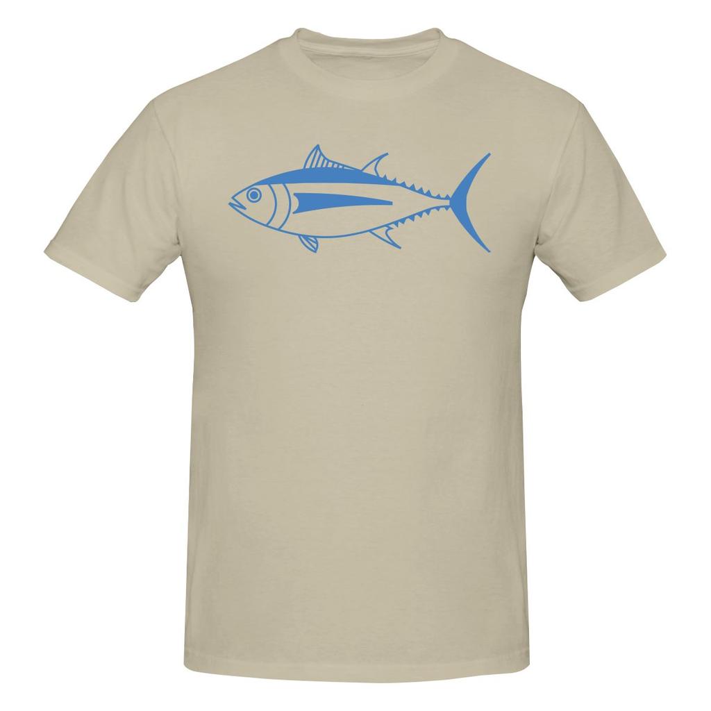 Cute Albacore Tuna Fish In Aegean Blue And White Straight Leg Tshirt Minimalist Commuting Classic Colors Tees