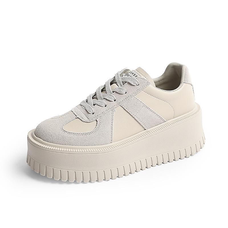 

Fashion 8CM Genuine Leather Women Casual Shoes Super Thick Platform Wedge Women Fashion Sneakers Chunky Shoes Spring Skateboard 35 серый