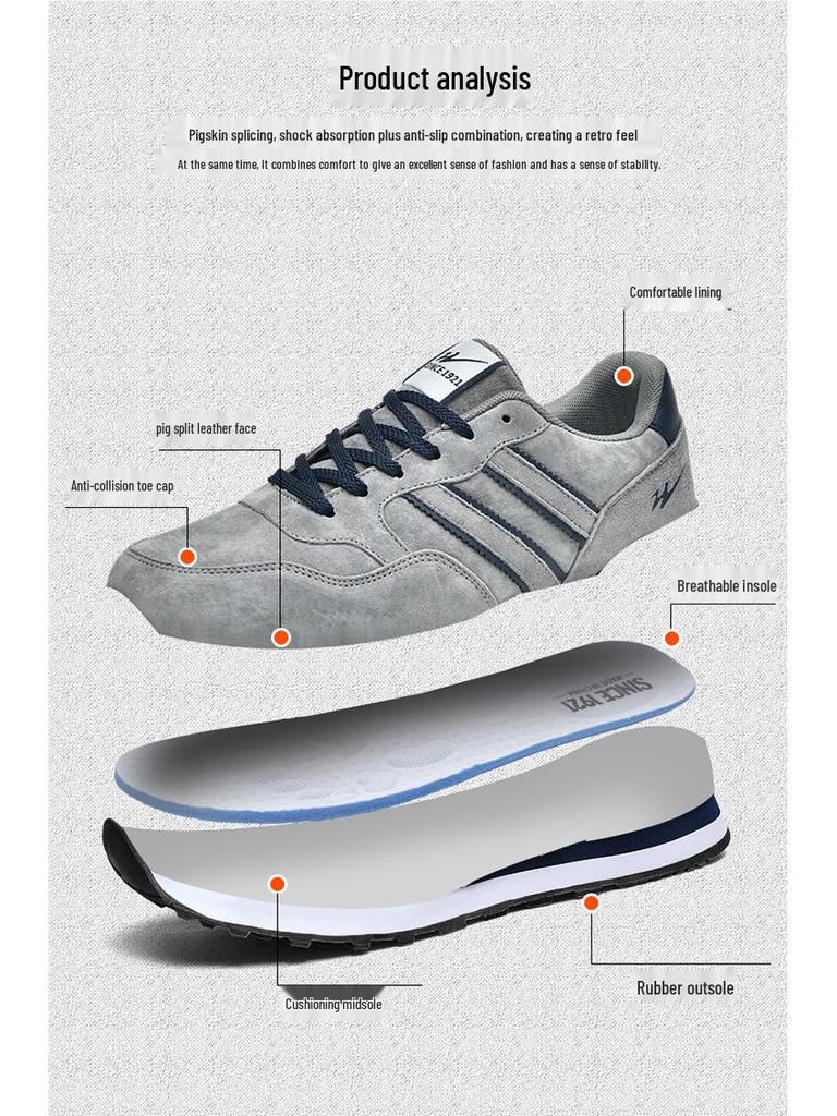 Double Star Men's Genuine Leather Running Shoes - All-match, Non-slip, Soft Sole, Shock Absorbing Forrest Gump Sneakers