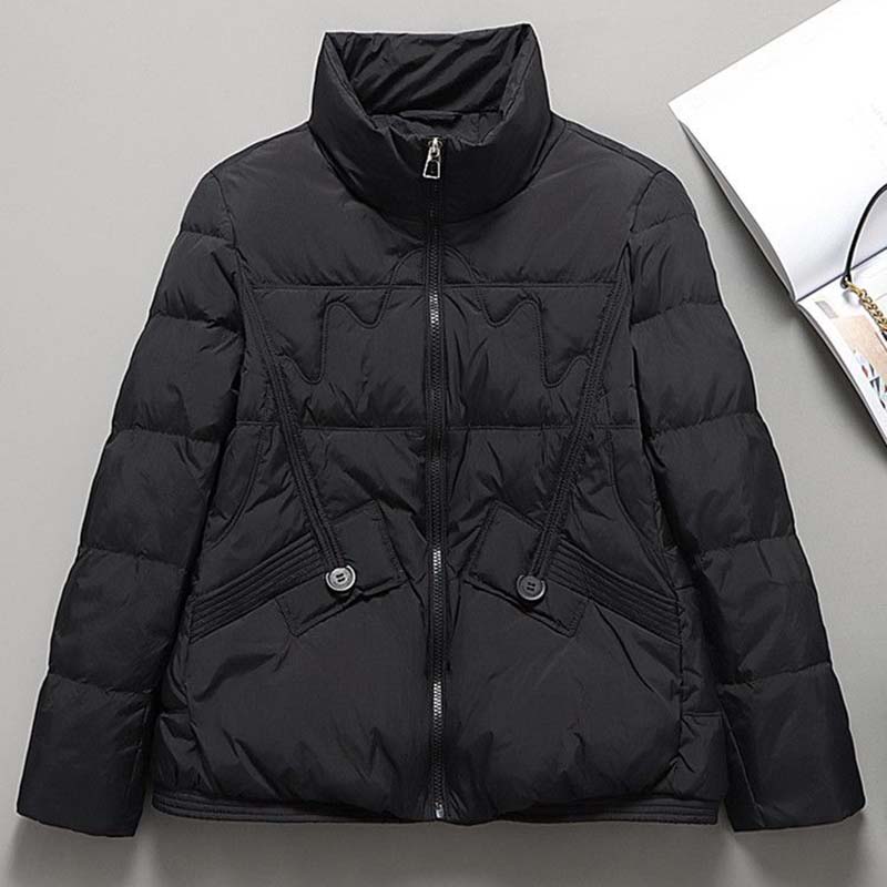 Zimní dámská krátká bílá péřová bunda s kachním límcem, volná, nadměrná, teplá, silná, svrchní oblečení, jednoduché, ležérní, péřové kabáty