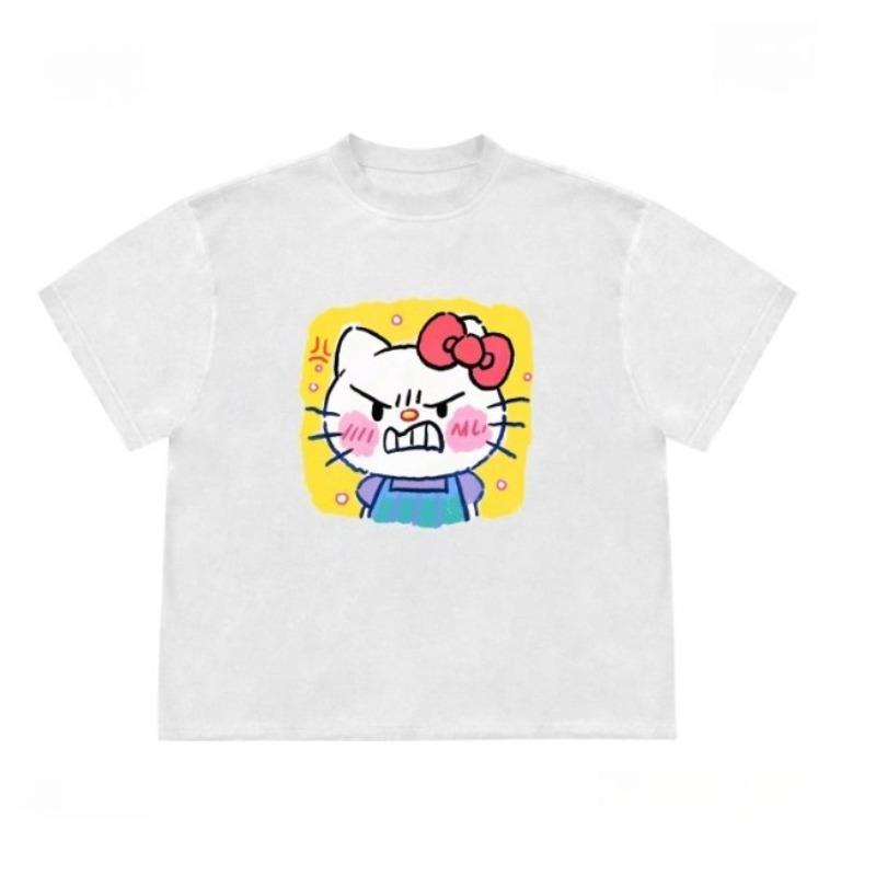 

Sanrio 2026 Summer Comic Form Hello Kitty Image 100 Cotton Printed Casual Tshirt Adult Children Parentchild Top Casual Wear S
