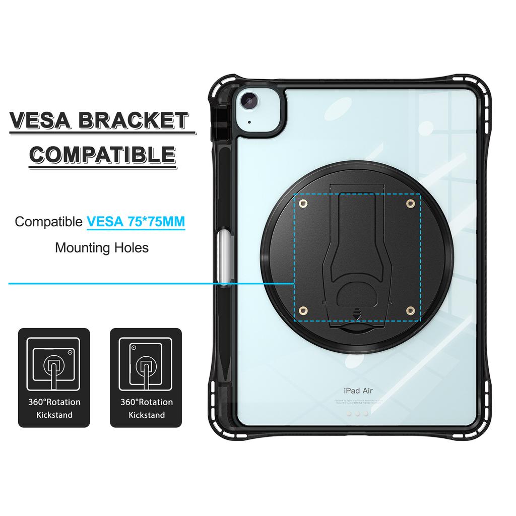 Kickstand Case for iPad Air 11 (2025)/(2024)/Air (2022)/(2020)/Pro 11 (2022)/(2021)/(2020)/(2018) PC+TPU+Acrylic Cover