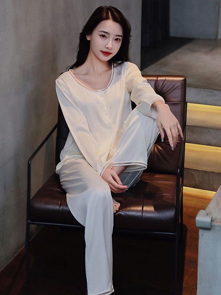 

2023 Women s Mulberry Silk Pajama Set - Long Sleeve & Pants for Spring, Autumn, Summer Extra Large розовый