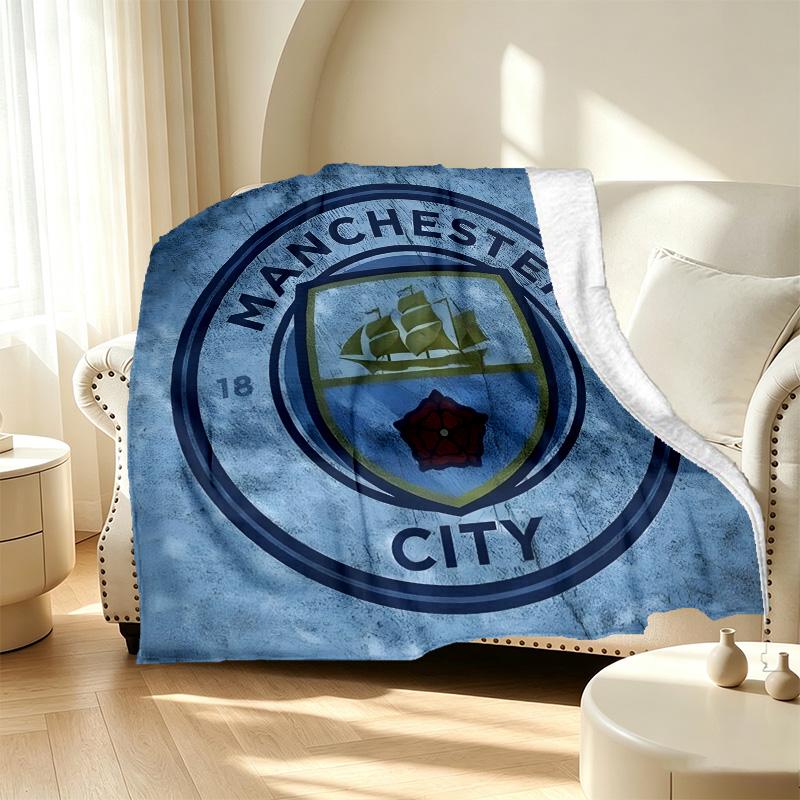 Manchester City FC Pattern Blanket for Home Decoration, Bed, Sofa, Car Travel, Camping, Suitable for All Seasons, Birthday Christmas Gift
