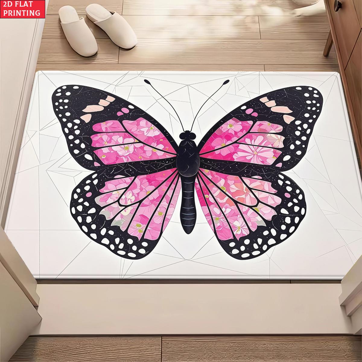 

Pink Floral Butterfly Area Rug, Non-Slip Soft Carpet for Living Room Bedroom, Aesthetic Geometric Floor Mat for Home Decor 40x60cm(15x23 in)