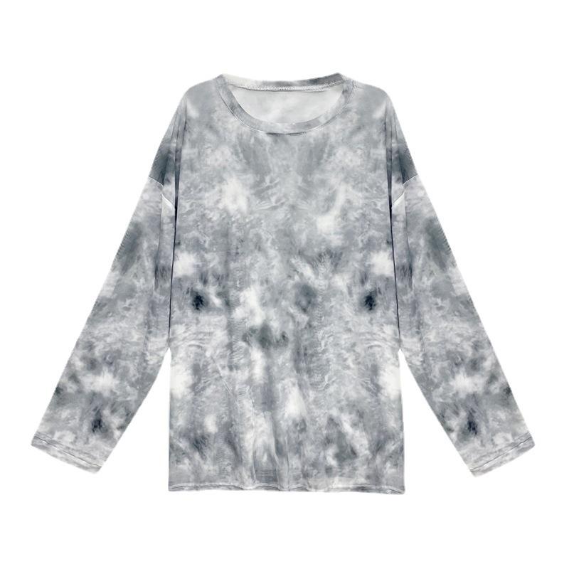 Women's Tie-Dye Transparent Sun Protection Loose Long-Sleeve T-Shirt, Plus Size, Couples Style, Trendy Top.