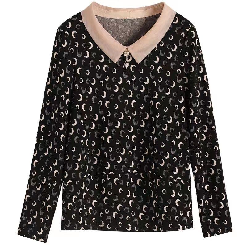 Frühling Herbst Polo Kragen Langarm T-shirt frauen Lose Mom Bodenbildung Shirt Neue Floral Top M-5XL