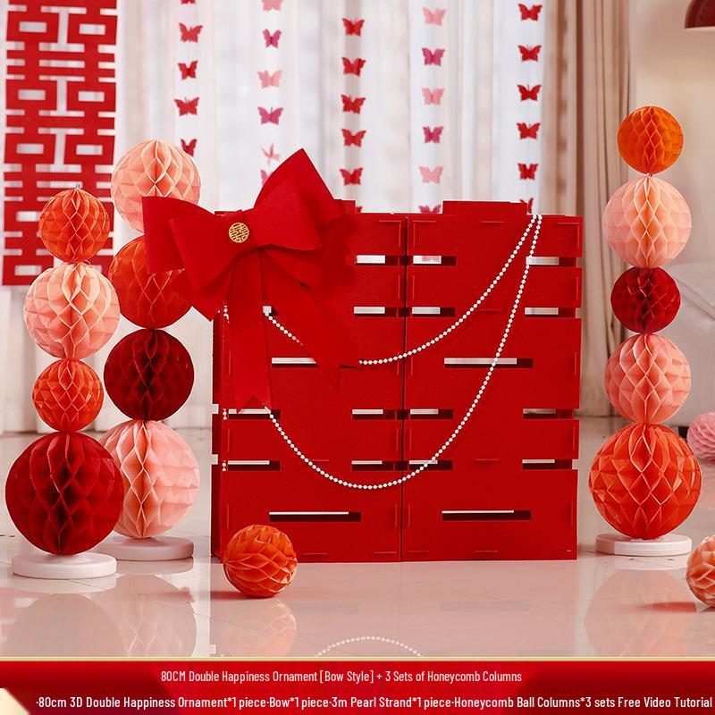 3D Double Happiness Wedding and Engagement Floor Ornament Set