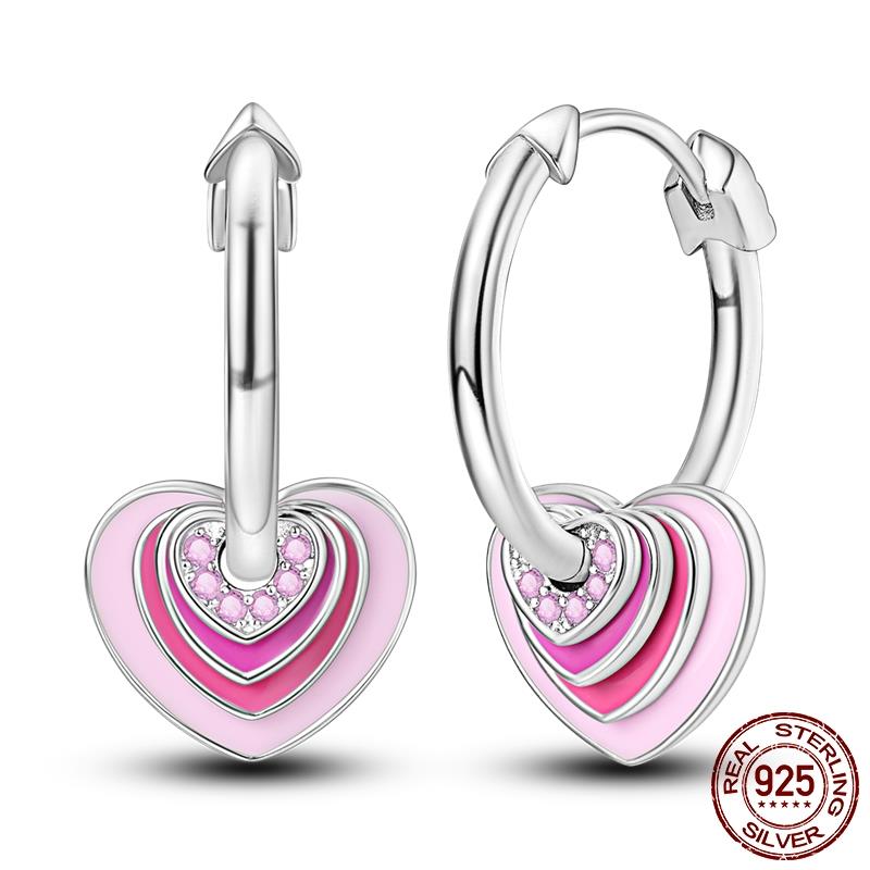Luminous Shell Women Earrings Original 925 Sterling Silver Pave CZ Star Moon Hoop Earrings Engagement Wedding Jewelry