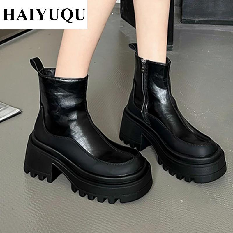 High Heels Plateau Stiefel Schnee Knöchel Damen Schuhe Winter Brandneu Chelsea Motorradstiefel Goth Leder Pumps Botas Mujer