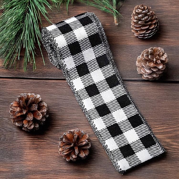 Crafting Ribbon For Holiday Decorations Gift Bowknot Christmas Tree Ornament Durable Polyester Fabric Black White Design