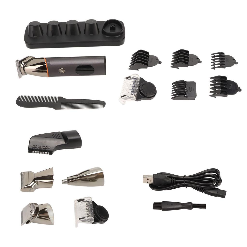 Electric Hair Clipper Waterproof Nose Hair Cutter Eyebrow Grooming Beard Trimming Set with 6 Guide Combs