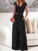 2026 Summer V-neck Lace-up Cropped Wide-leg Pants Set for Women