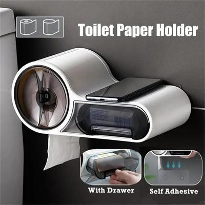 Kendinden Yapışkanlı Tuvalet Kağıdı Tutucu Çok Fonksiyonlu Banyo Standı Duvara Montaj Tuvalet Kağıdı Tutucu Telefon Tutucu Saklama Kutusu