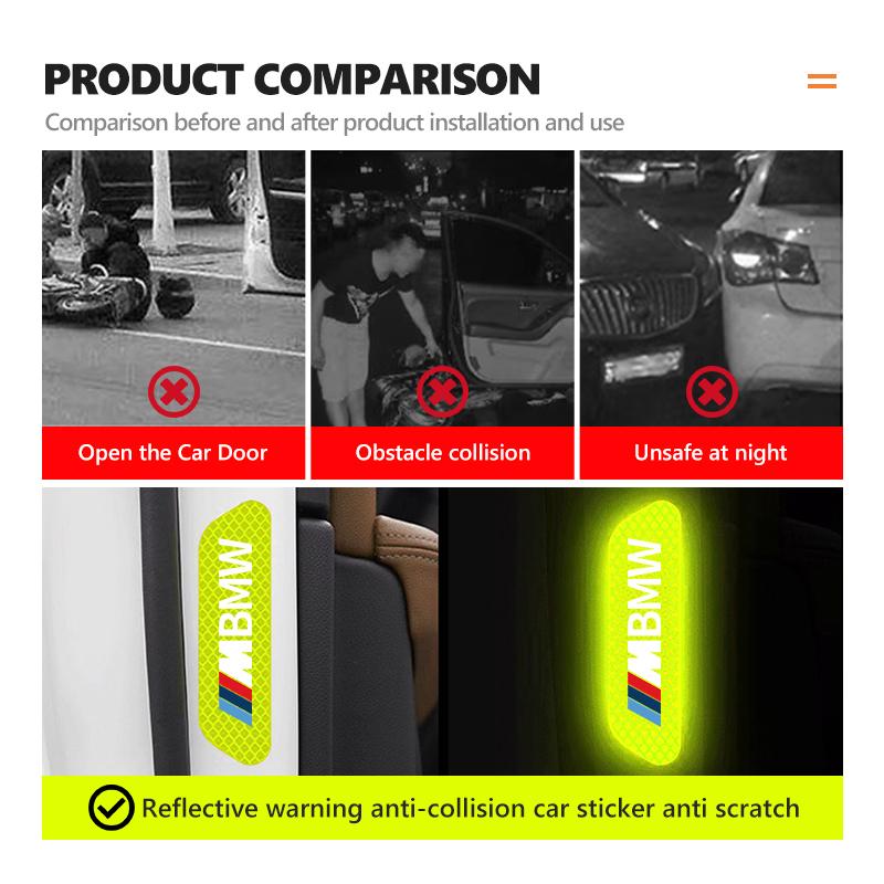 4pcs Car Door Reflective Strip Night Safety Warning Tape Stickers For BMW M Performance Alpina M3 M5 M6 X1 X3 X4 X5 G20 AGLNX1