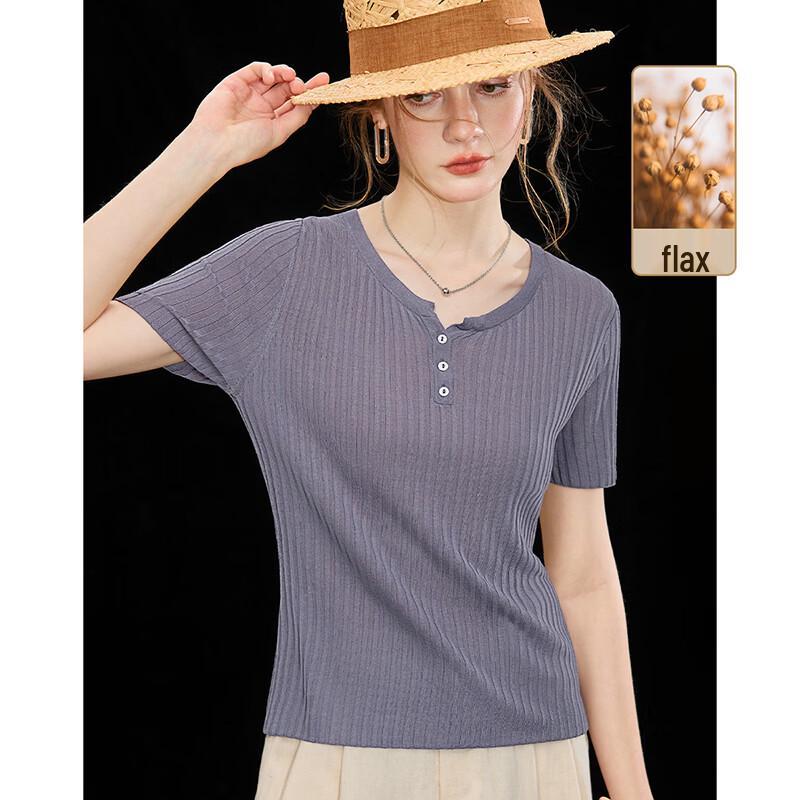 Women's Tencel-Linen Blend Ribbed Knit Short Sleeve Top