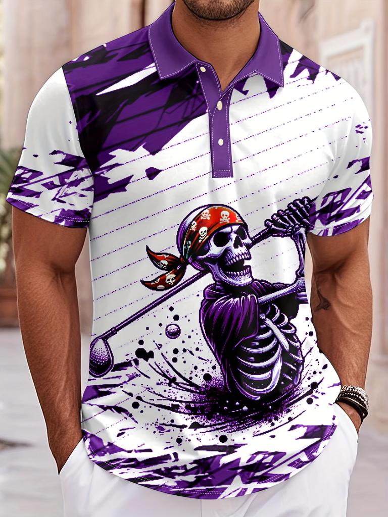 Golf Skull Pattern Man Polo Shirts Colorful Cool 3D Printed Tees Summer Casual Street Short Sleeve Loose T-Shirt Lapel Tops Tees