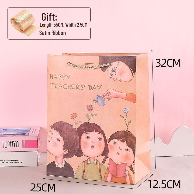 Teacher's Day Gift Set: Greeting & Thank You Cards, Kindergarten Cartoon Paper Bag.