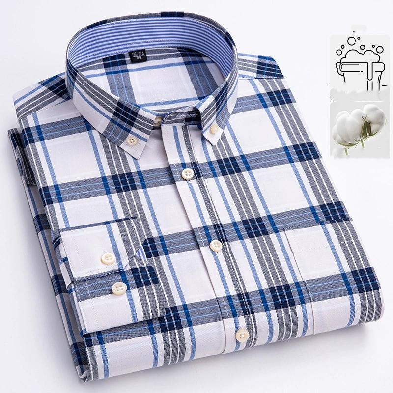 Spring and Autumn Oxford Spun Men's Shirt Cotton Long-sleeved Casual Shirt Slim Plaid Casual Cotton Shirt