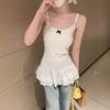 Pure desire bow white lace hem splicing sling vest femininity slim fit inner top summer
