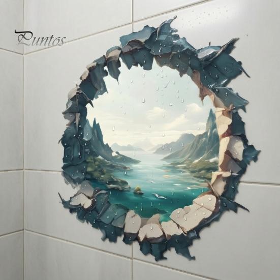 Indoor Outdoor Decorative Sticker 3D Mountain & River Landscape Wall Sticker, PVC Waterproof Mural, Peel And Realistic Mural Stick Decals for