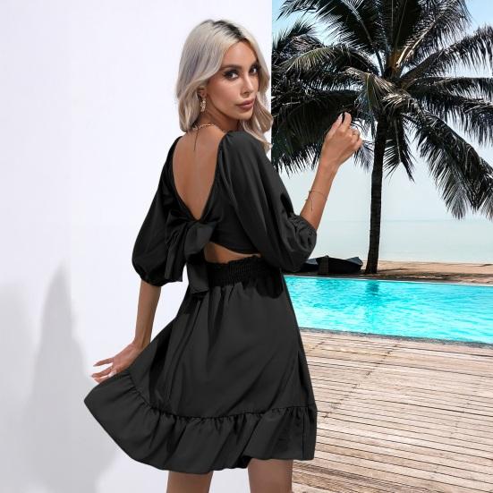 Square Neck Summer Dresses for Women Tie Back Half Puff Sleeve