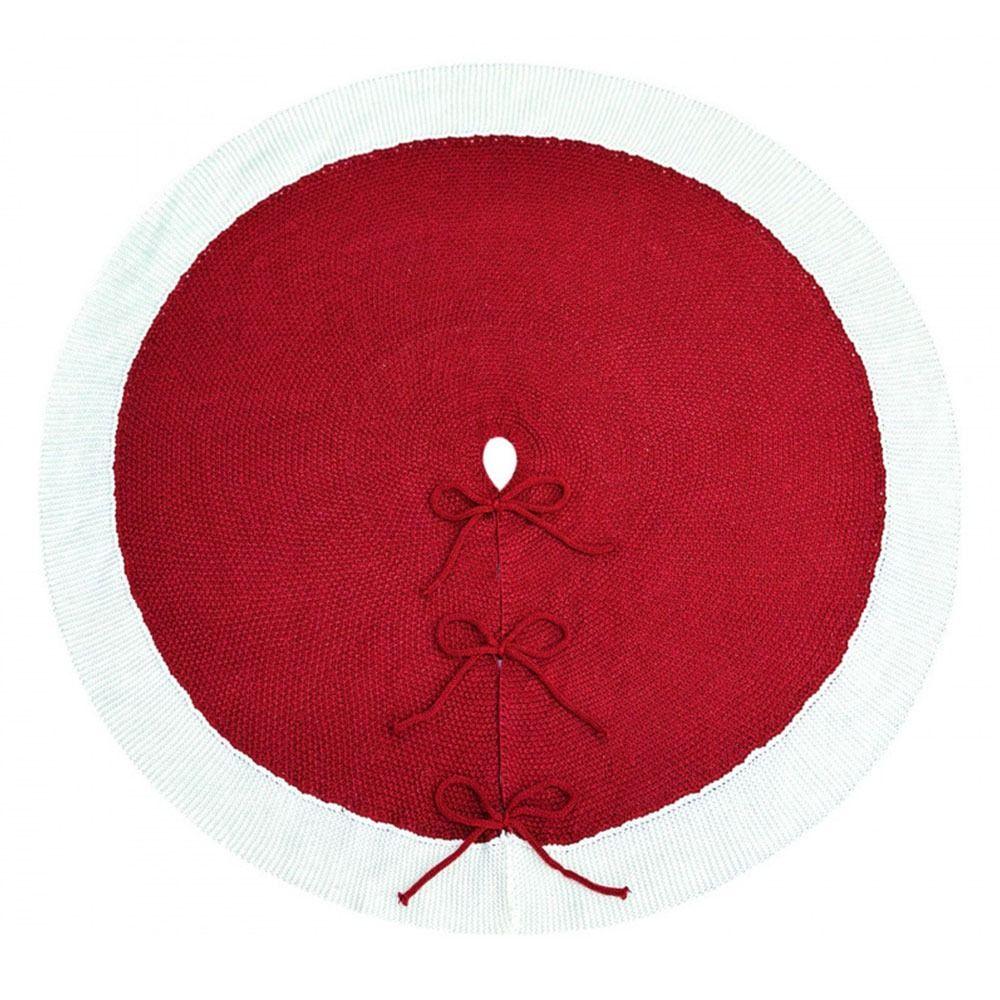 Knitting Christmas Tree Skirt Christmas Decoration Supplies Red White Color Knitted Christmas Tree Skirt 62cm Reusable