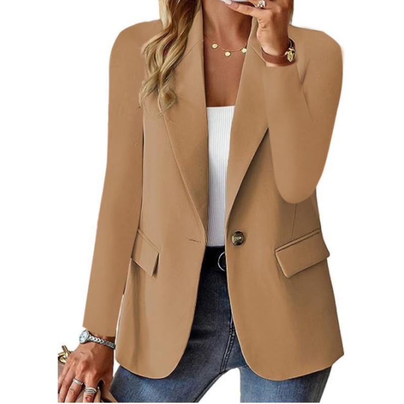 Women's Autumn Solid Color Long Sleeve Blazer Comfortable Casual V-Neck One Button Jacket