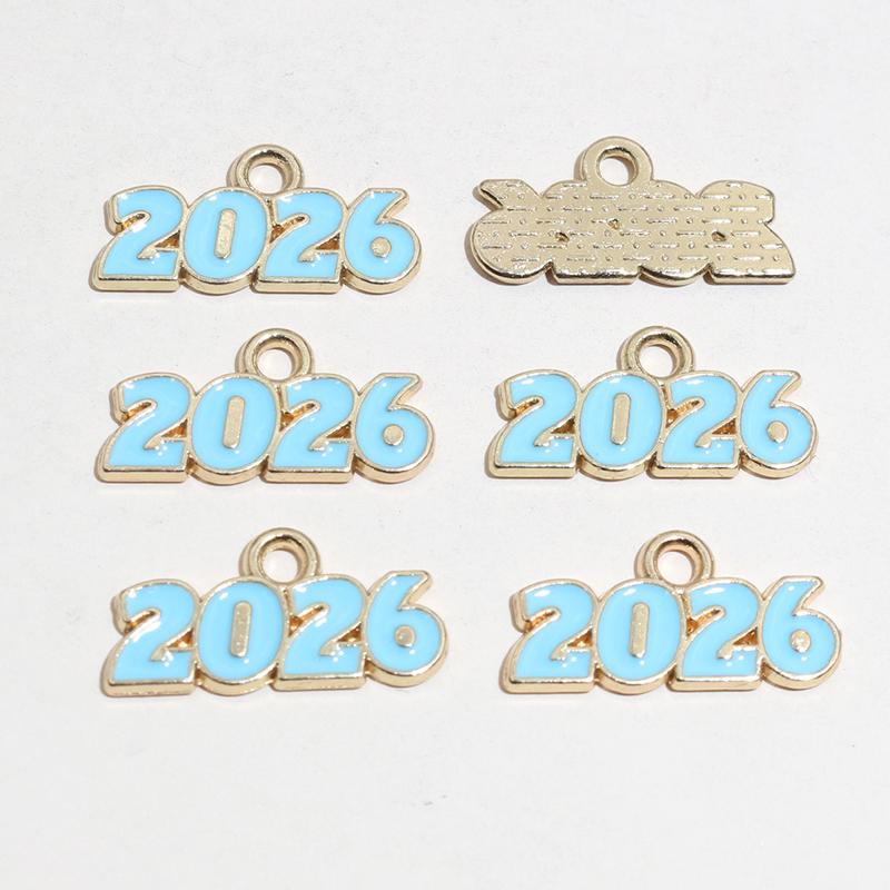 20pcs 18x9mm Enamel Year Number 2026 Charms Pendant for Earrings Necklace Bracelet DIY Jewelry Making Accessories Findings