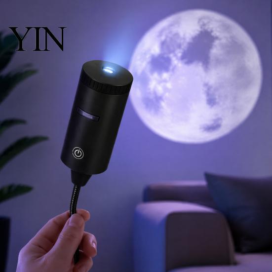 Romantic Atmosphere Light USB Projector Lamp with 2 Films, Moon & Milky Way LED Projection Bedroom Light, 360 Degrees Rotating for Car, Ceiling
